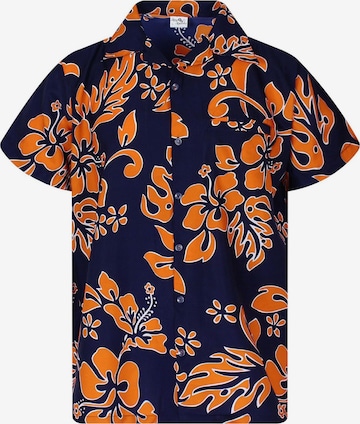 King Kameha Shirt 'Hibiscus Blue Line' in Orange: front