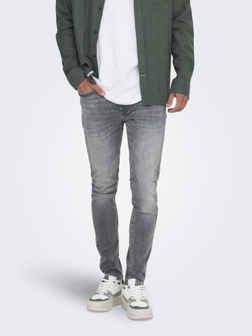 Only & Sons Skinny Jeans 'ONSWARP' in Grey: front