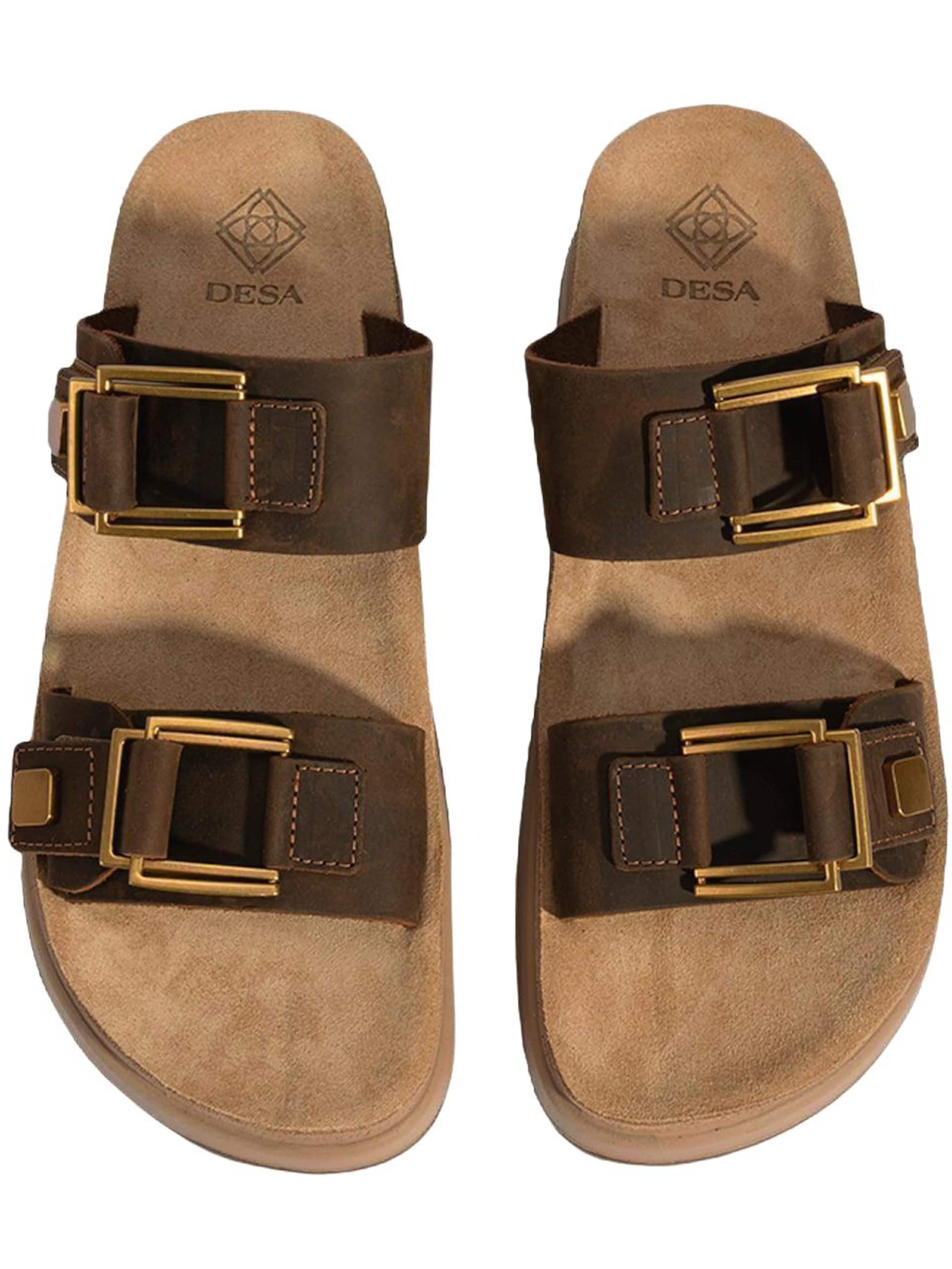 Desa - Zapatillas de casa 'DESA Damen-Keilsandalen aus Nubukleder mit Schnallendetail' en marrón