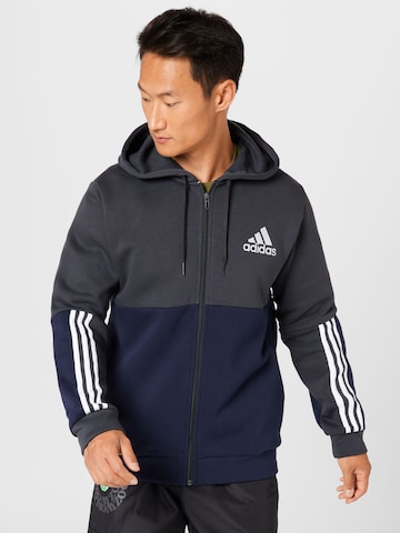 ADIDAS SPORTSWEAR Athletic Zip-Up Hoodie 'Essentials Colorblock Fleece ' in Grey: front