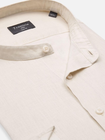 7Camicie Slim fit Zakelijk overhemd 'Caravaggio Linen Man Shirt Green' in Beige