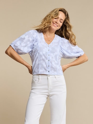 Red Button Blouse 'Red Button Balloon stripe' in Blue