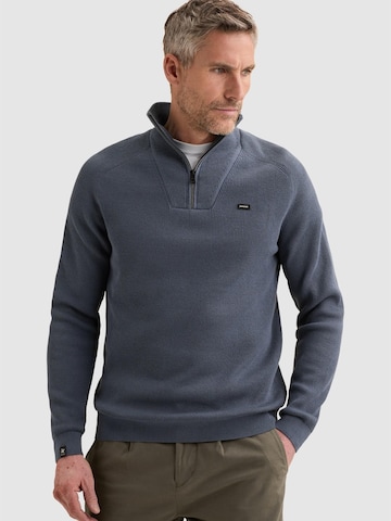 VANGUARD Sweter 'Pullover with half-zip and allover rib texture' w kolorze niebieski: przód