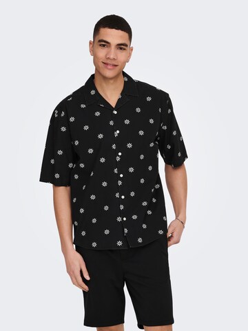 Only & Sons Comfort Fit Hemd 'Tie' in Schwarz: Vorderseite