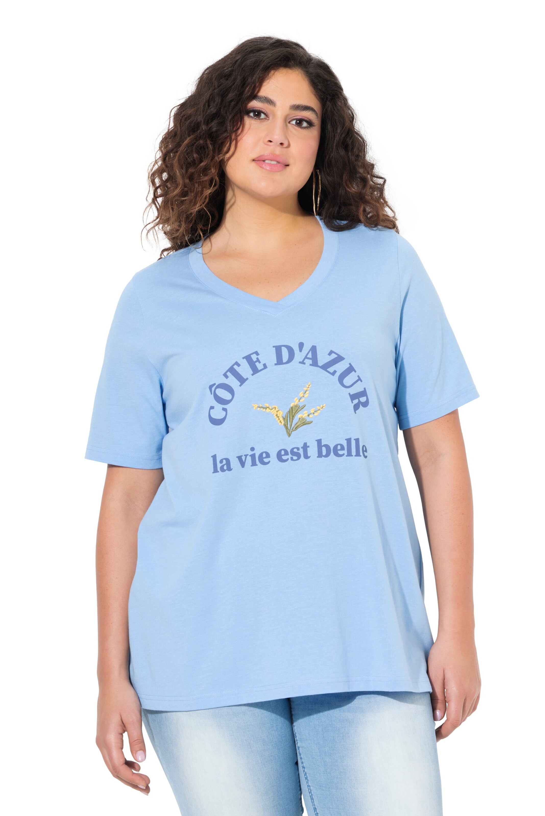 T-shirt Ulla Popken en bleu : devant