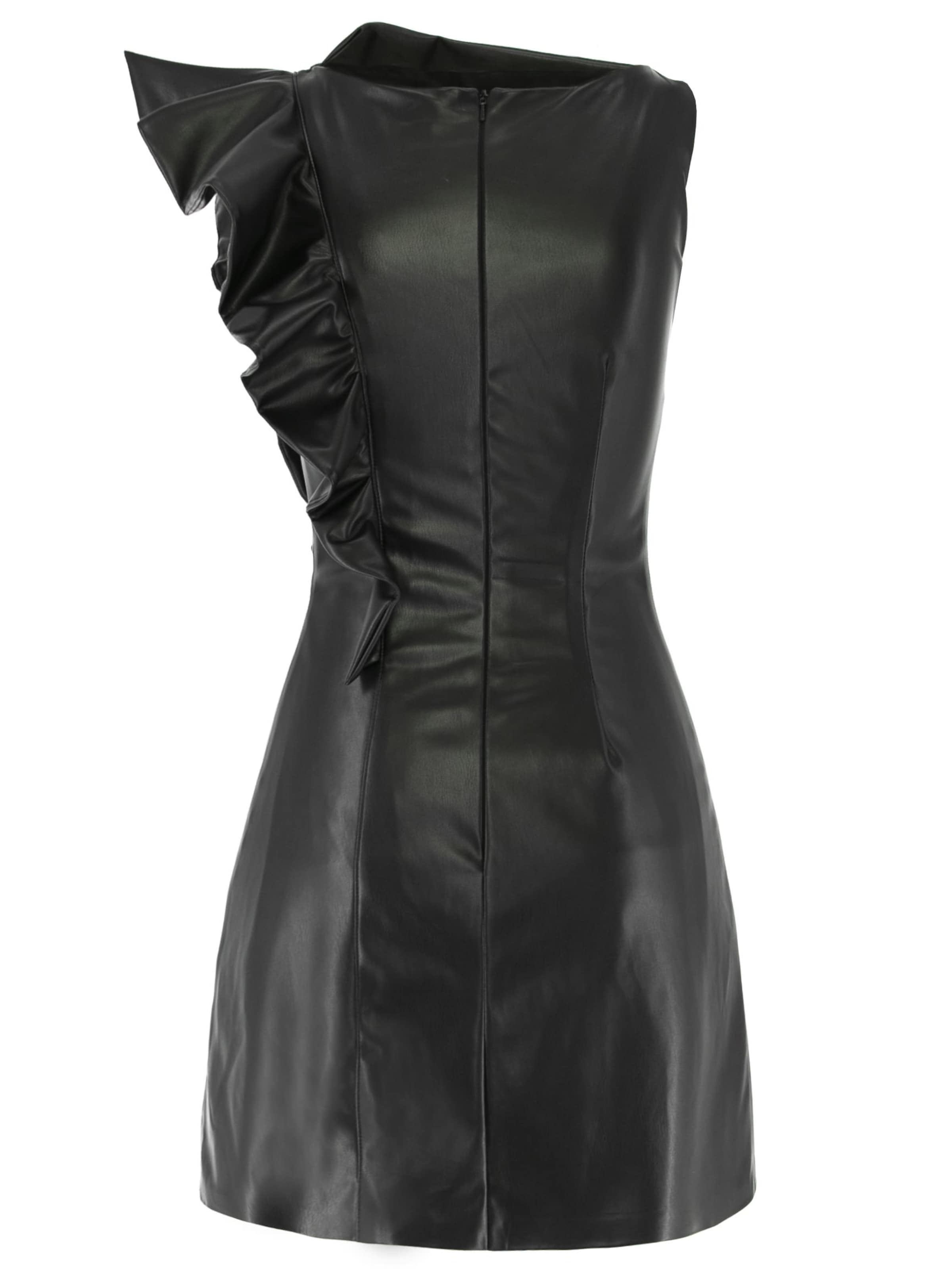 AVENUE N°29 Kleid 'Eco Leather Asymmetrical Mini Dress With Ruffle'‌ in Schwarz