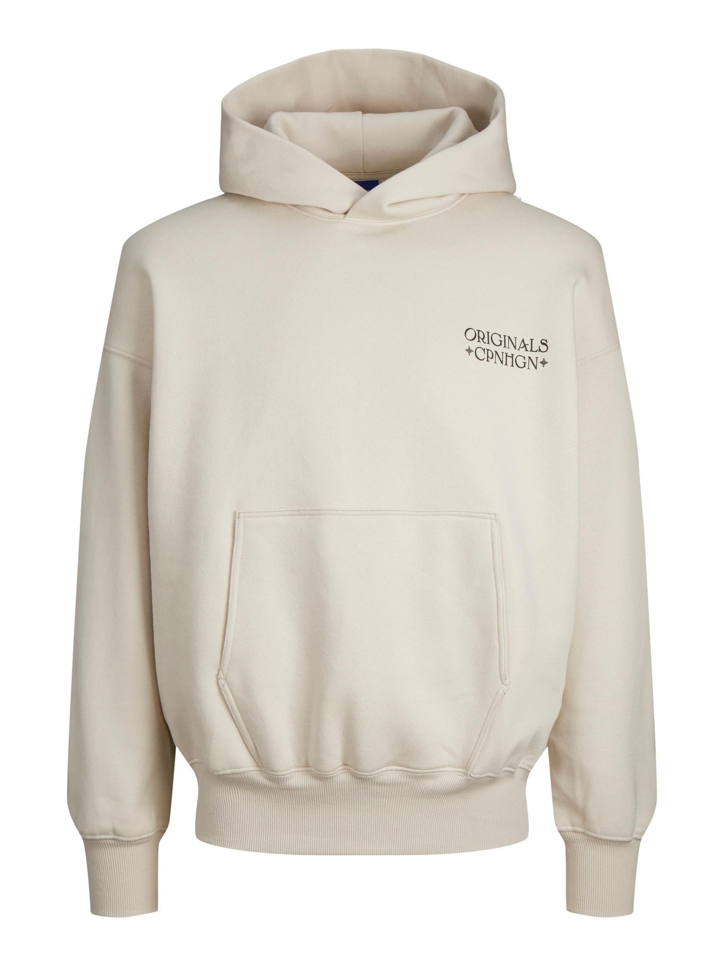 Jacks & Jones Sweatshirt 'JACK & JONES Kapuzenpullover Oversized Hoodie mit Design Print Dropped Shoulder Sweater' in Beige: front