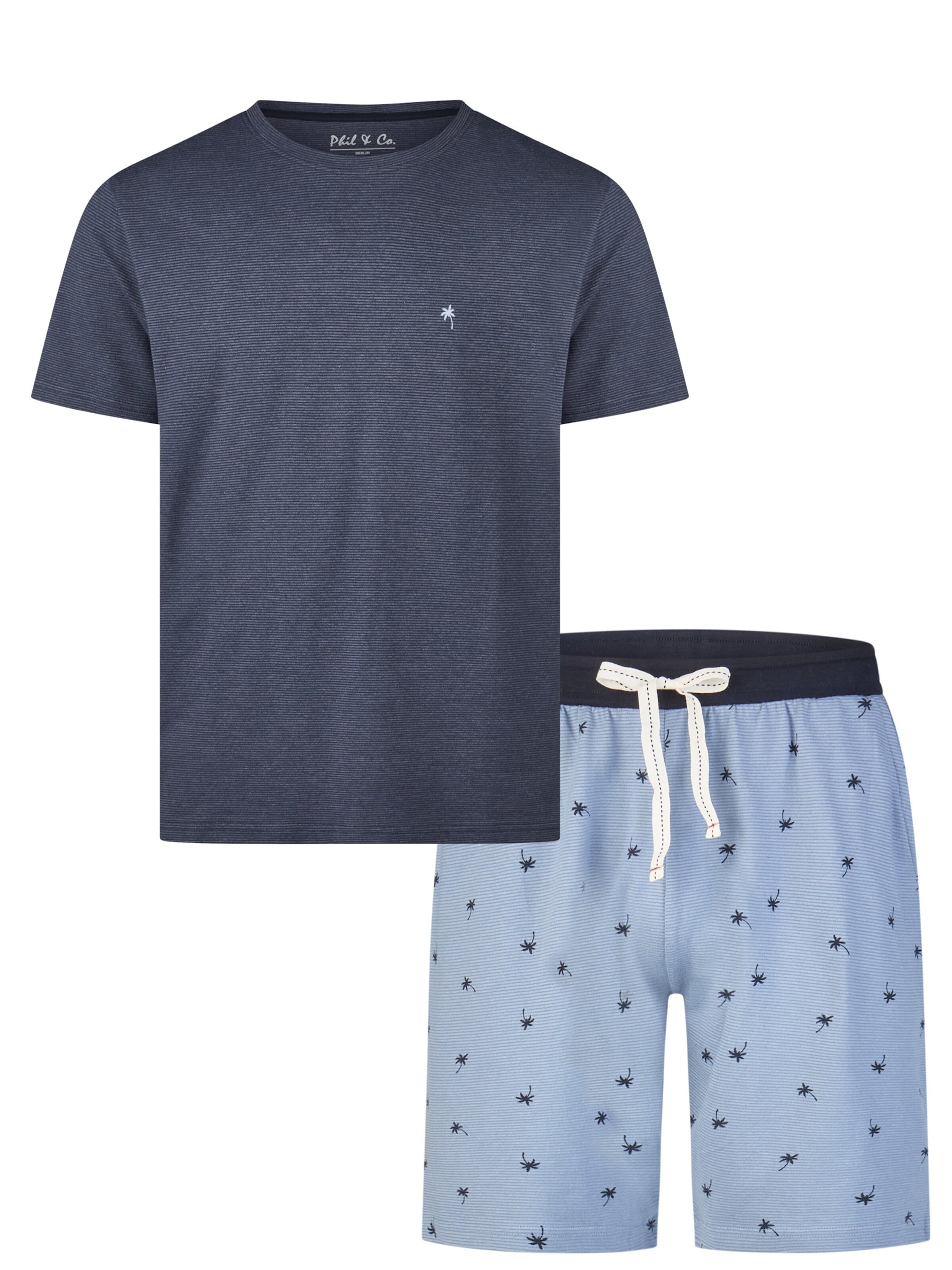 Phil & Co. Berlin Pyjama kurz 'Phil & Co Heren Shortama Korte Pyjama Set'‌‌‌‌‌ in Blau: Vorderseite