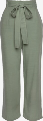 LASCANA Široký strih Plisované nohavice - Zelená: predná strana