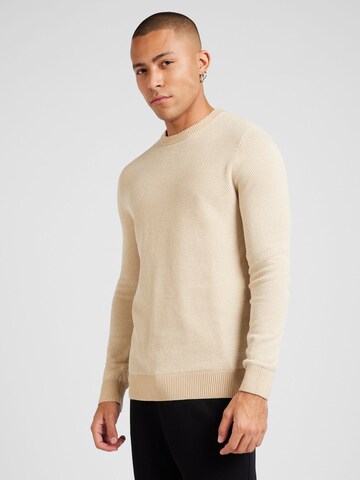 JACK & JONES Sweater 'JJEGlobe' in Beige: front