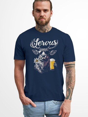Neverless Shirt 'Servus 3 Bier' in Blau: Vorderseite