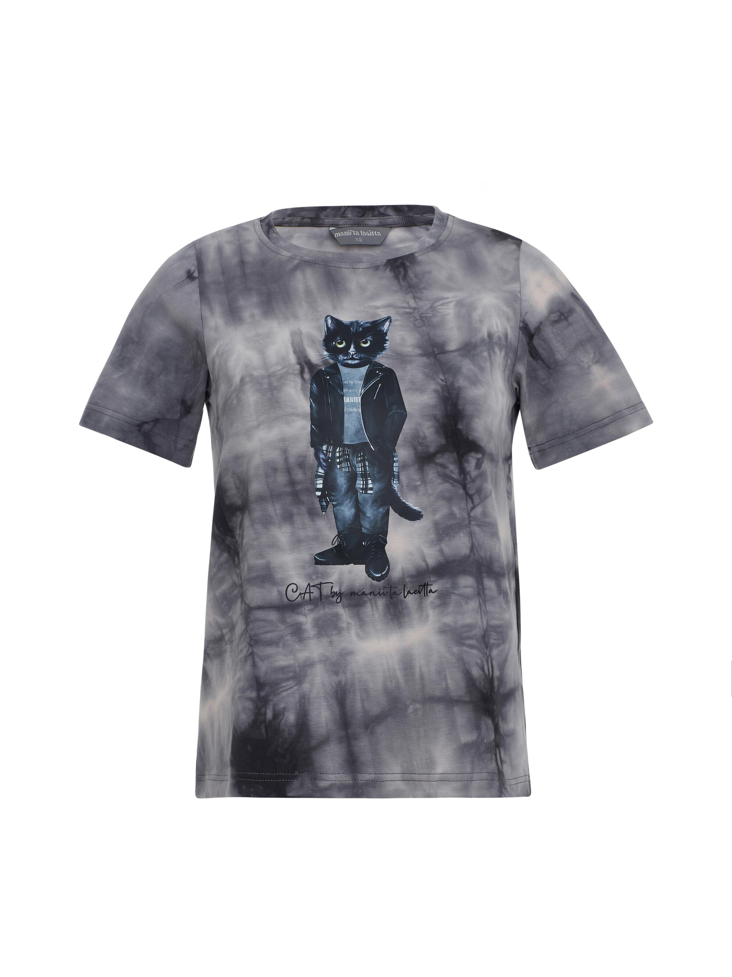 Cat e Lolette Shirts 'Rocker Cat' i grå: forside