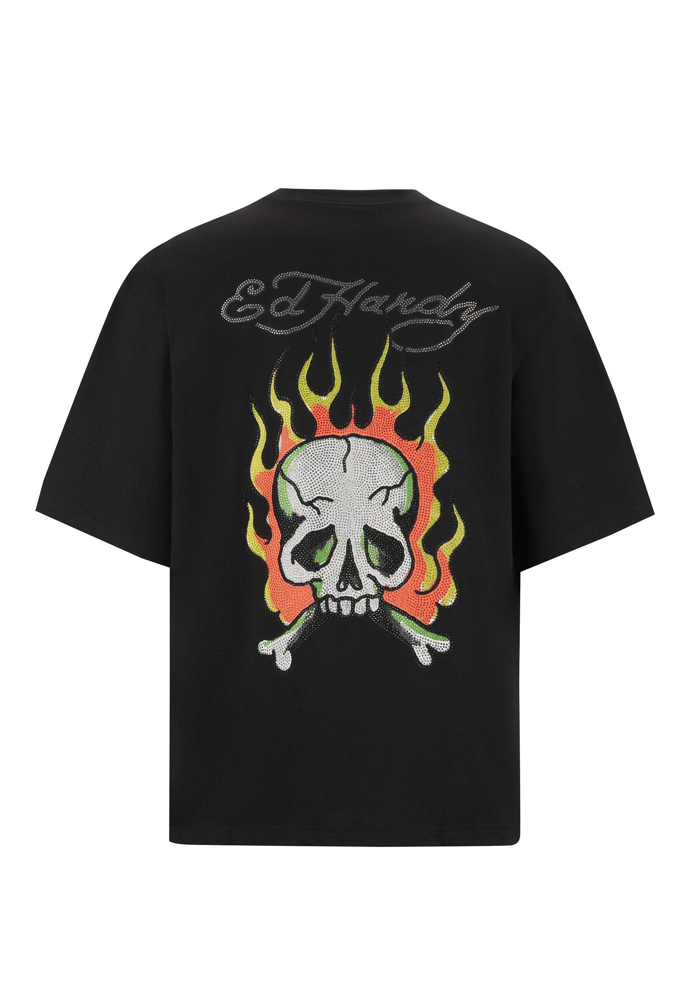 Ed Hardy Μπλουζάκι 'Skull Flame' σε μαύρο