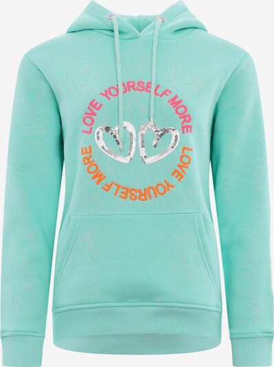 Zwillingsherz Sweatshirt 'Love Peace Hope' i mint / orange / rosa / silver, Produktvy