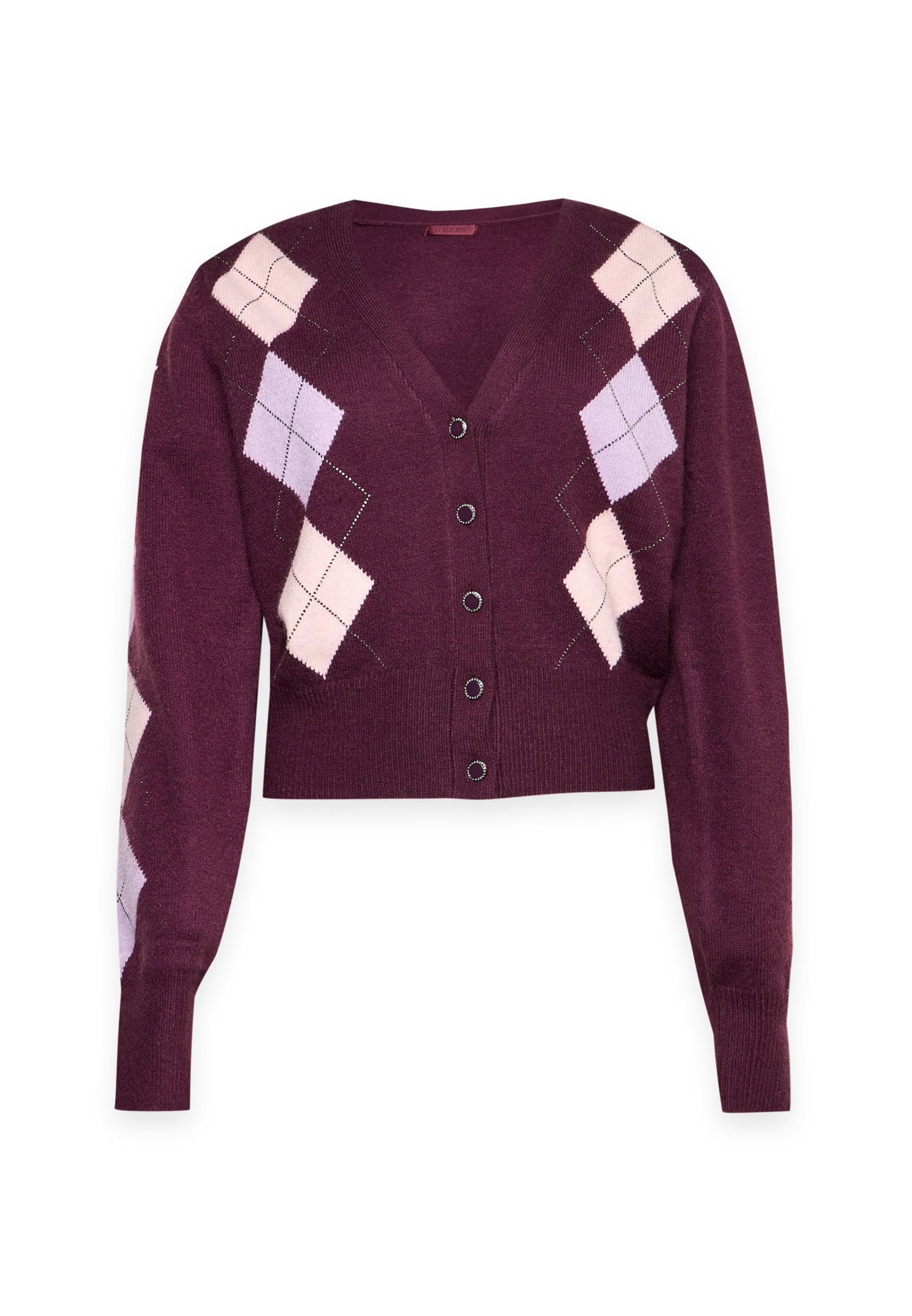 GUESS Πλεκτή ζακέτα 'GRACIE ARGYLE' σε κόκκινο: μπροστά