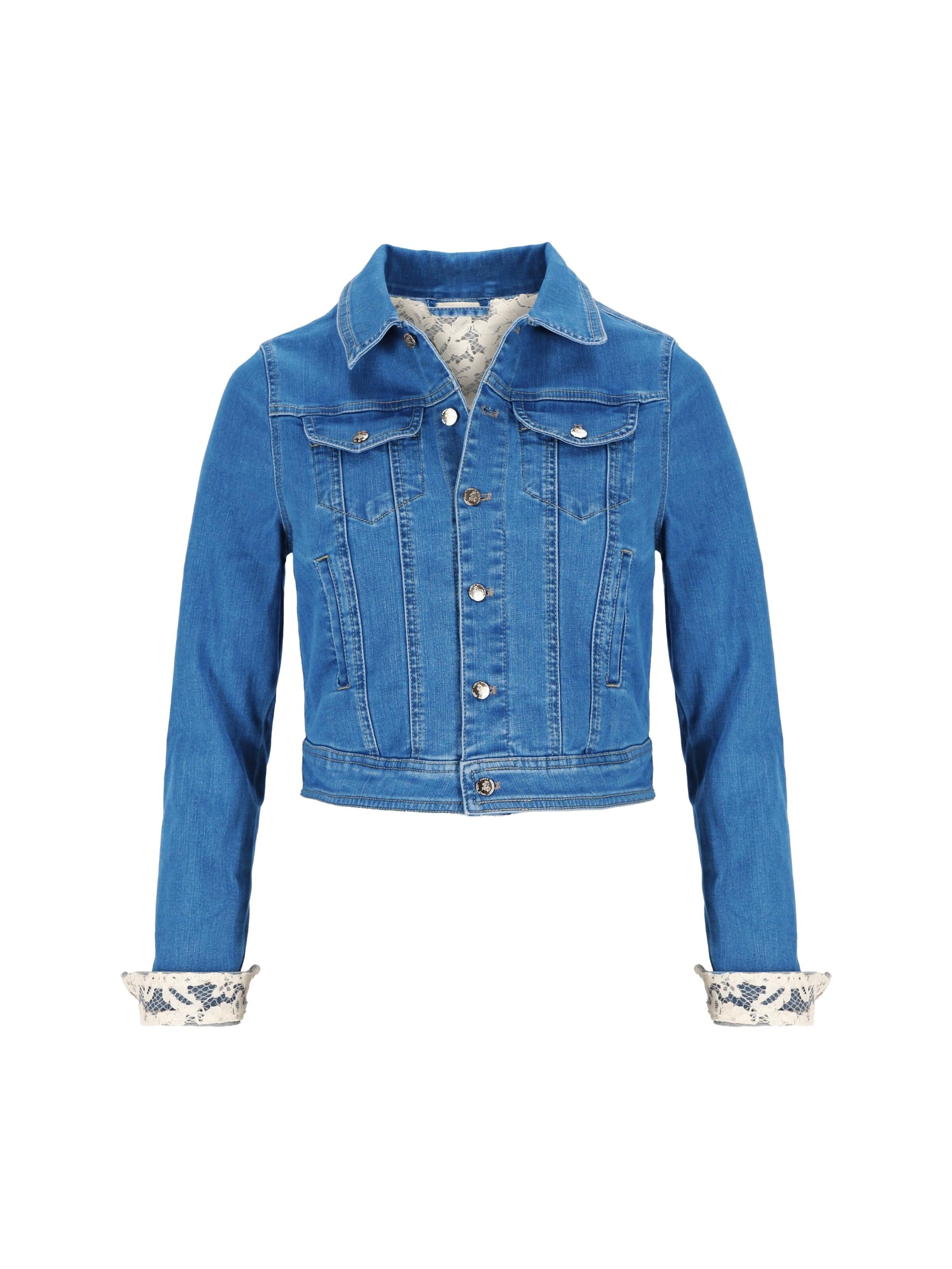ANNIS WIESBADEN EST. 2021 Between-Season Jacket 'Premium Jeansjacke, Brautjacke mit Spitze & Bestickung – Made in Europe – Regular & Plus Size' in Blue: front
