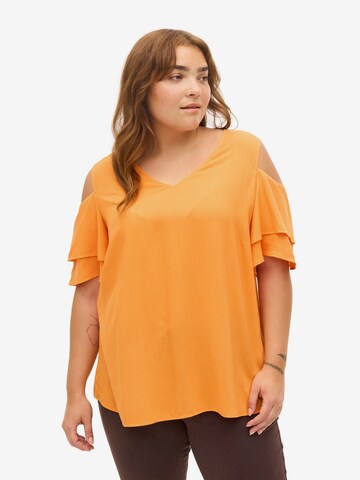 Camicia da donna 'XMEI' di Zizzi in arancione: frontale