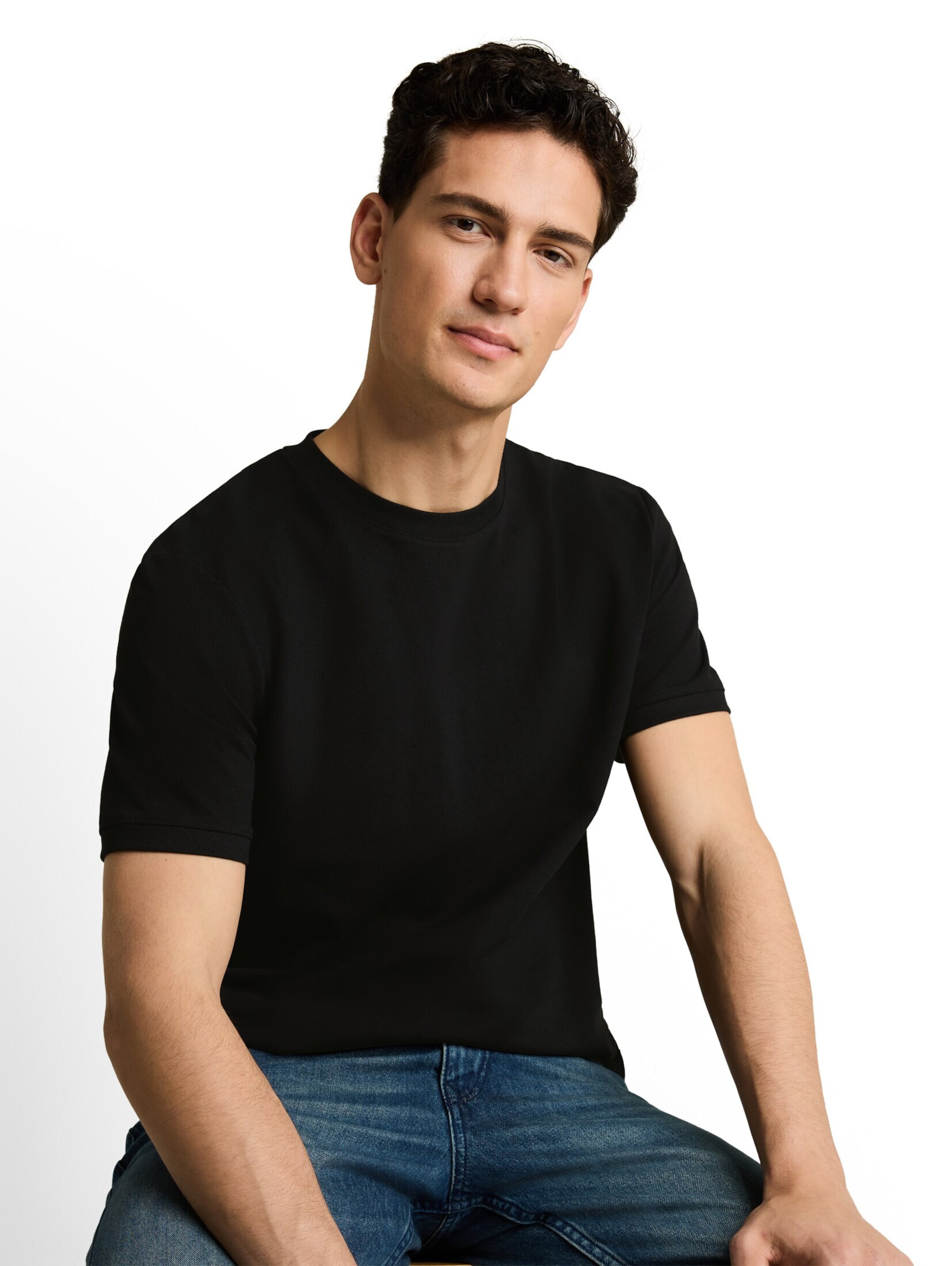 TOM TAILOR DENIM Shirt 'Piqué' in Black