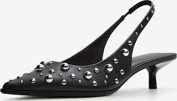 Bershka Czółenka z wyciętą piętą w kolorze czarny: przód