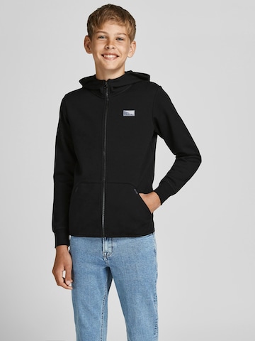 Jack & Jones Junior Zip-Up Hoodie in Black: front