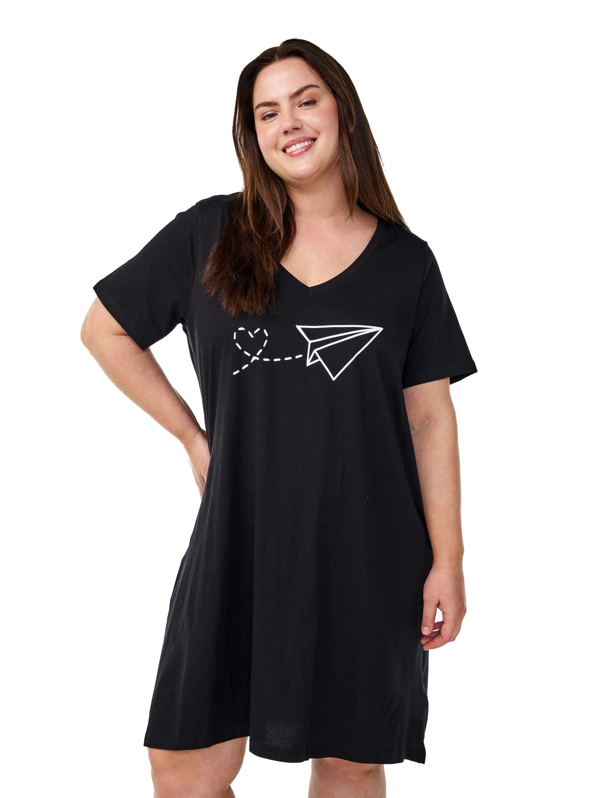 Zizzi Ночная рубашка 'MALBA' в Черный: спереди