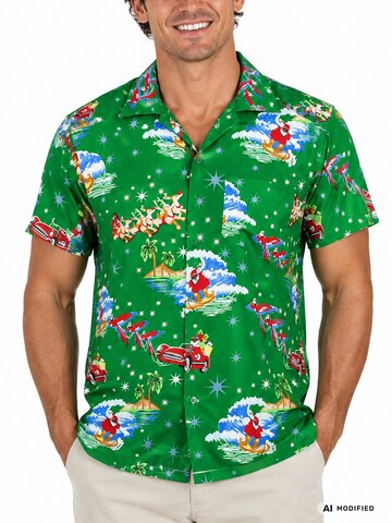King Kameha Regular fit Skjorta 'Christmas Surf Santa' i grön
