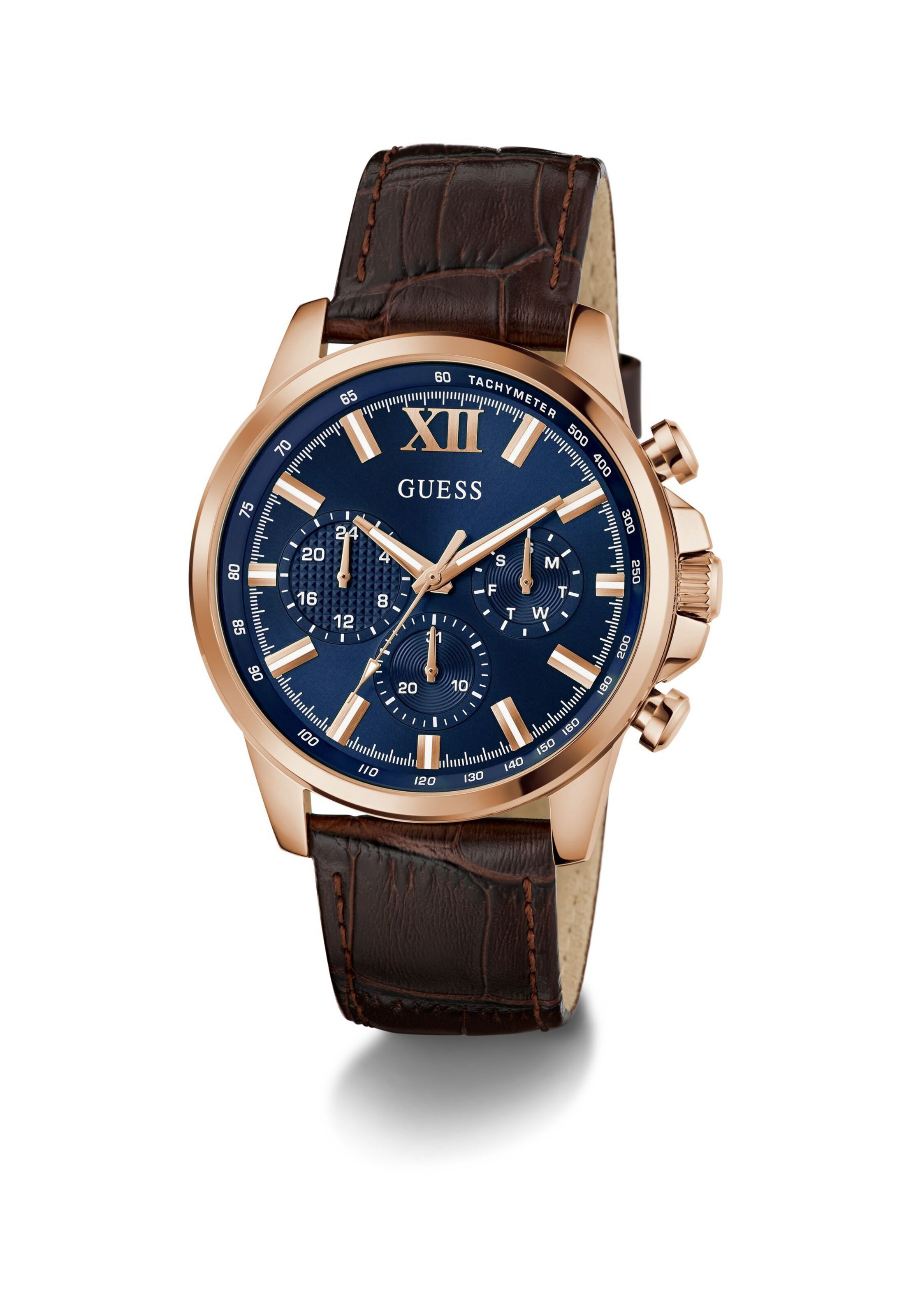 GUESS Analoog horloge 'WALKER' in Bruin: voorkant