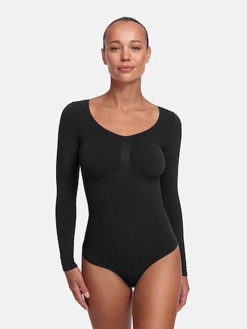 cfab (formerly creamy fabrics) - Body moldeador 'Bodysuit Sculpting Shapewear Longsleeve mit String' en negro: frente