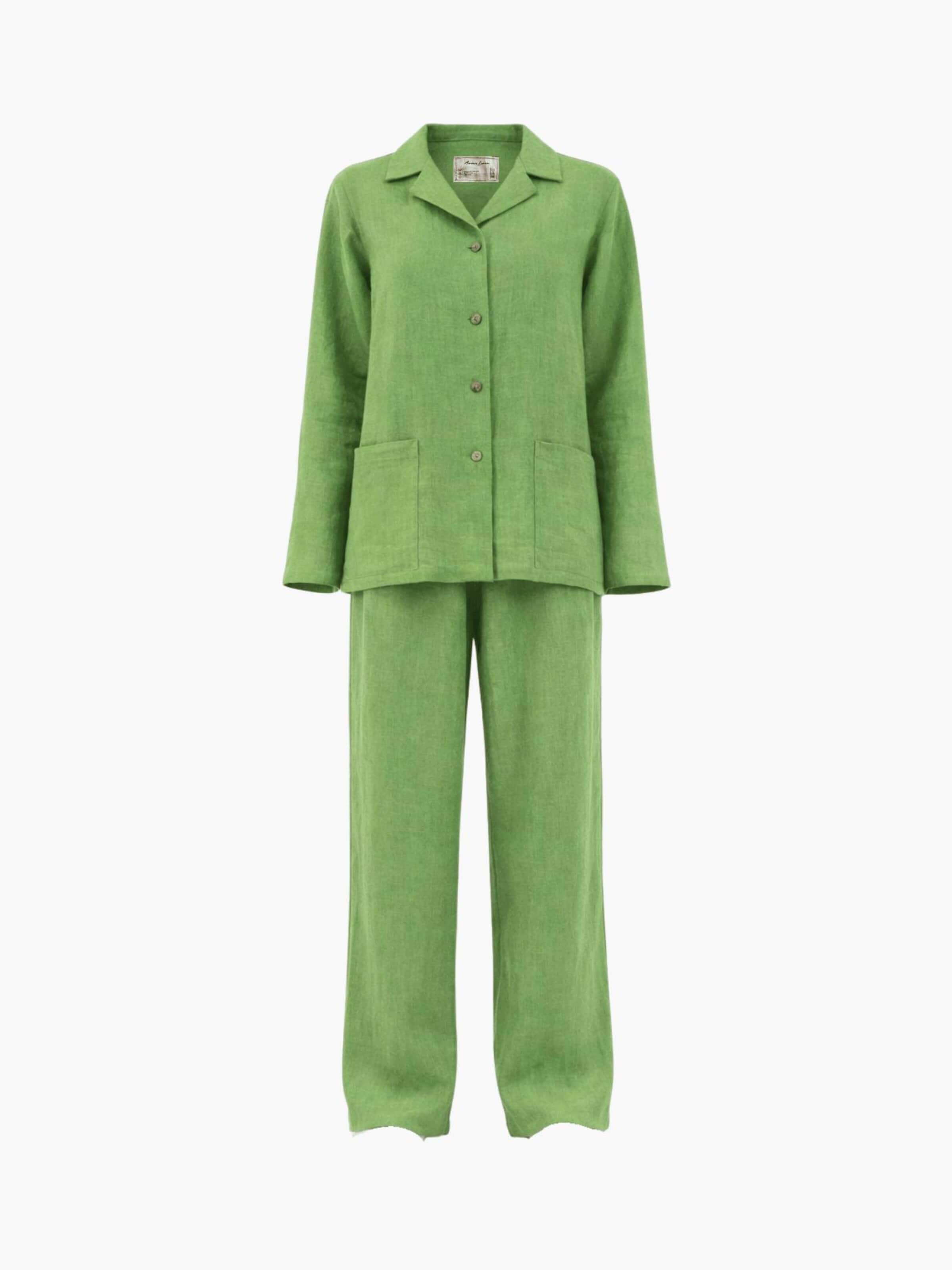 AmourLinen Pyjama 'Snooze'‌‌‌‌‌‌‌‌ in Grün: Vorderseite