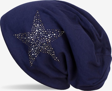 styleBREAKER Mütze 'Beanie Mütze mit Strass Nieten Stern' in Blau: Vorderseite