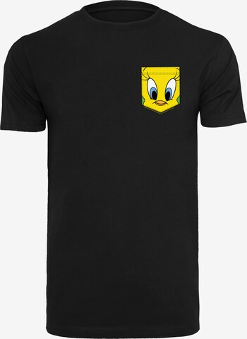 F4NT4STIC Shirt 'Looney Tunes Tweety Pie Face Faux Pocket' in Zwart: voorkant