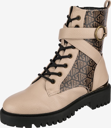 LA STRADA Lace-Up Ankle Boots in Beige: front