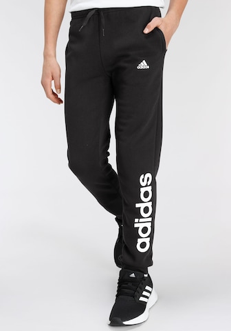 juoda ADIDAS SPORTSWEAR Siaurėjantis Sportinės kelnės 'Essentials Linear Logo': priekis