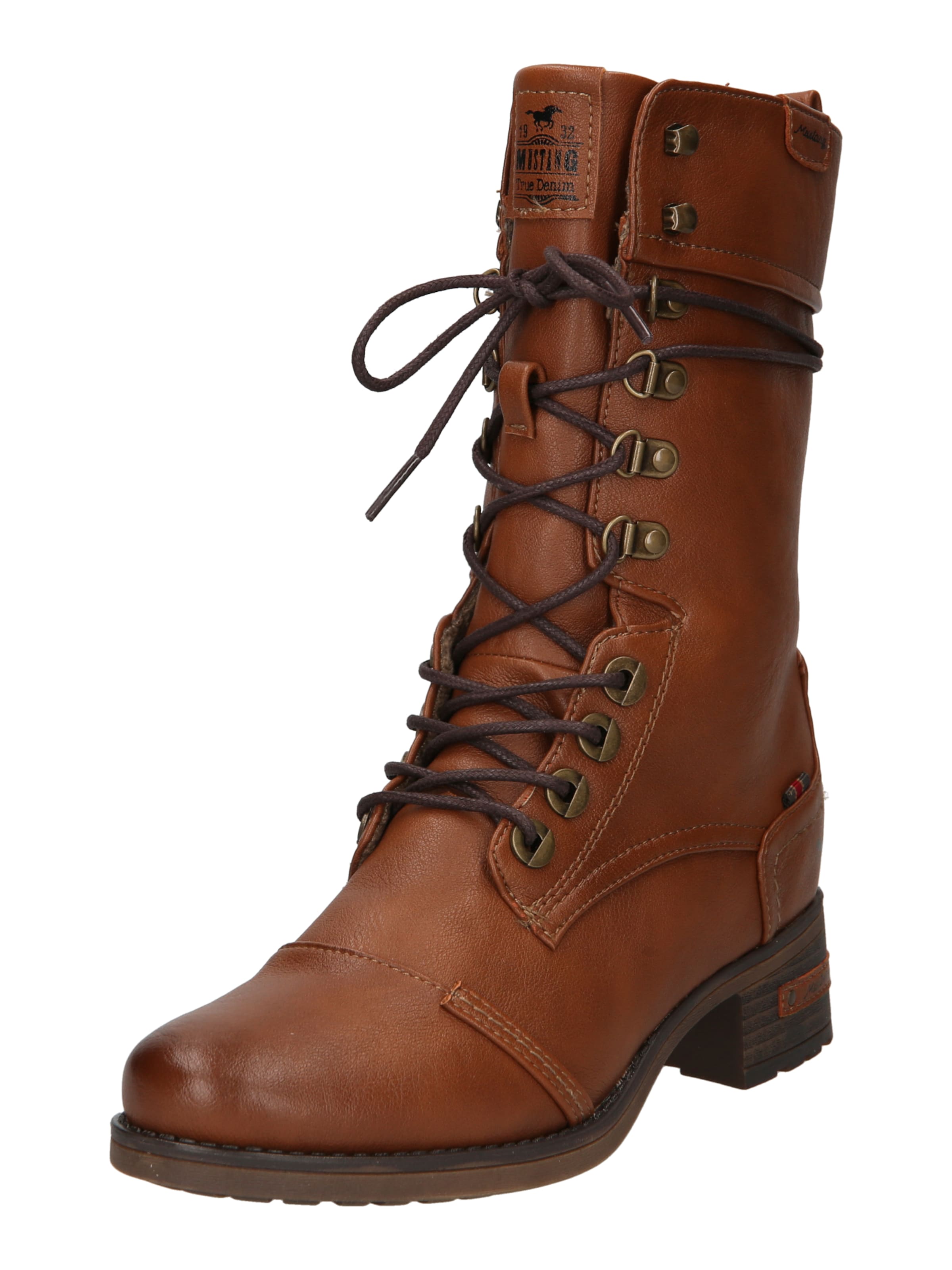 Stivaletti Donna Mustang 1397-602 Con Lacci E Fodera Calda - Combinazione Materiali Alla Moda, Suola Profilata, Chiusura Lampo