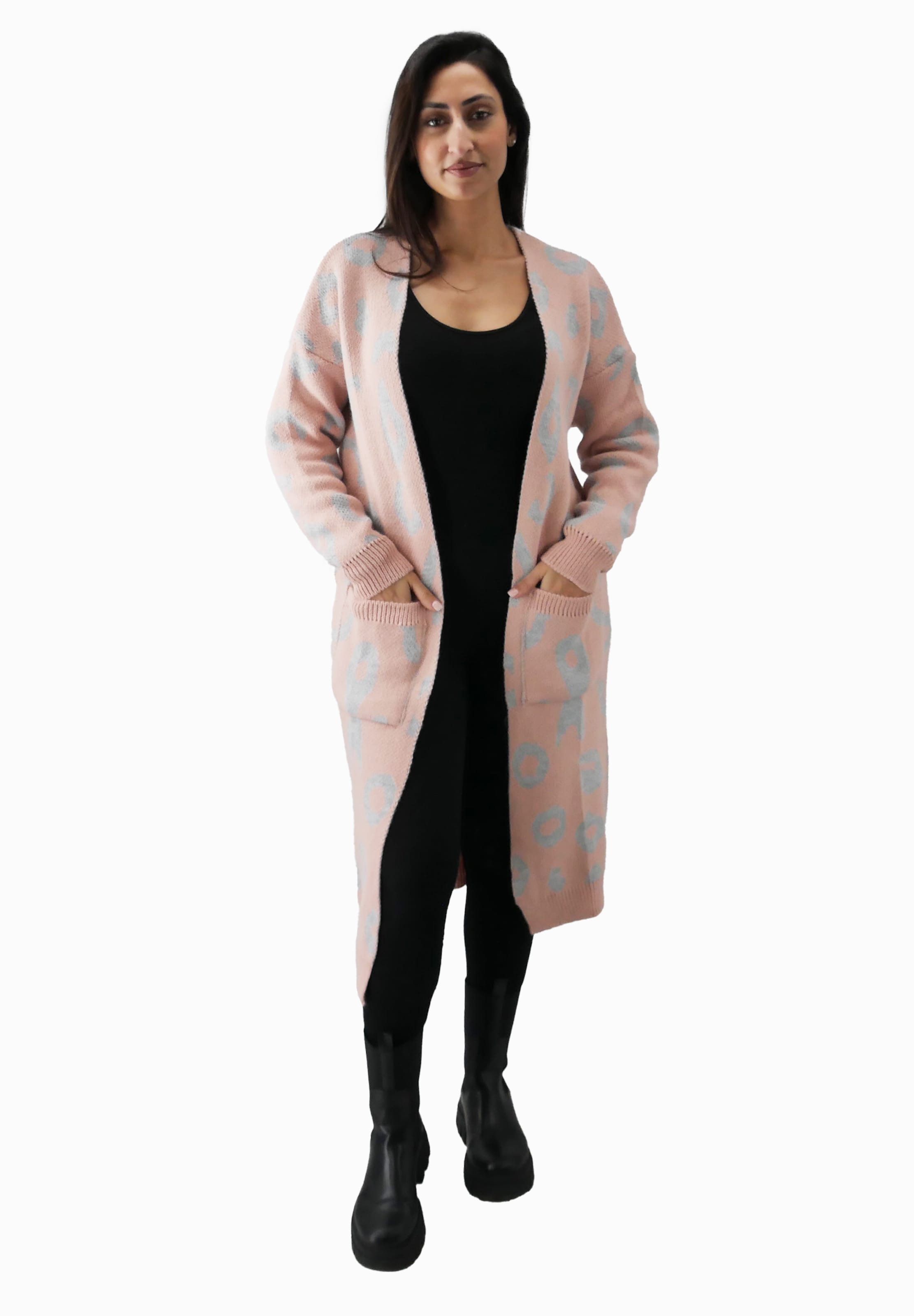 Cappotto in maglia di Elara in rosa: frontale