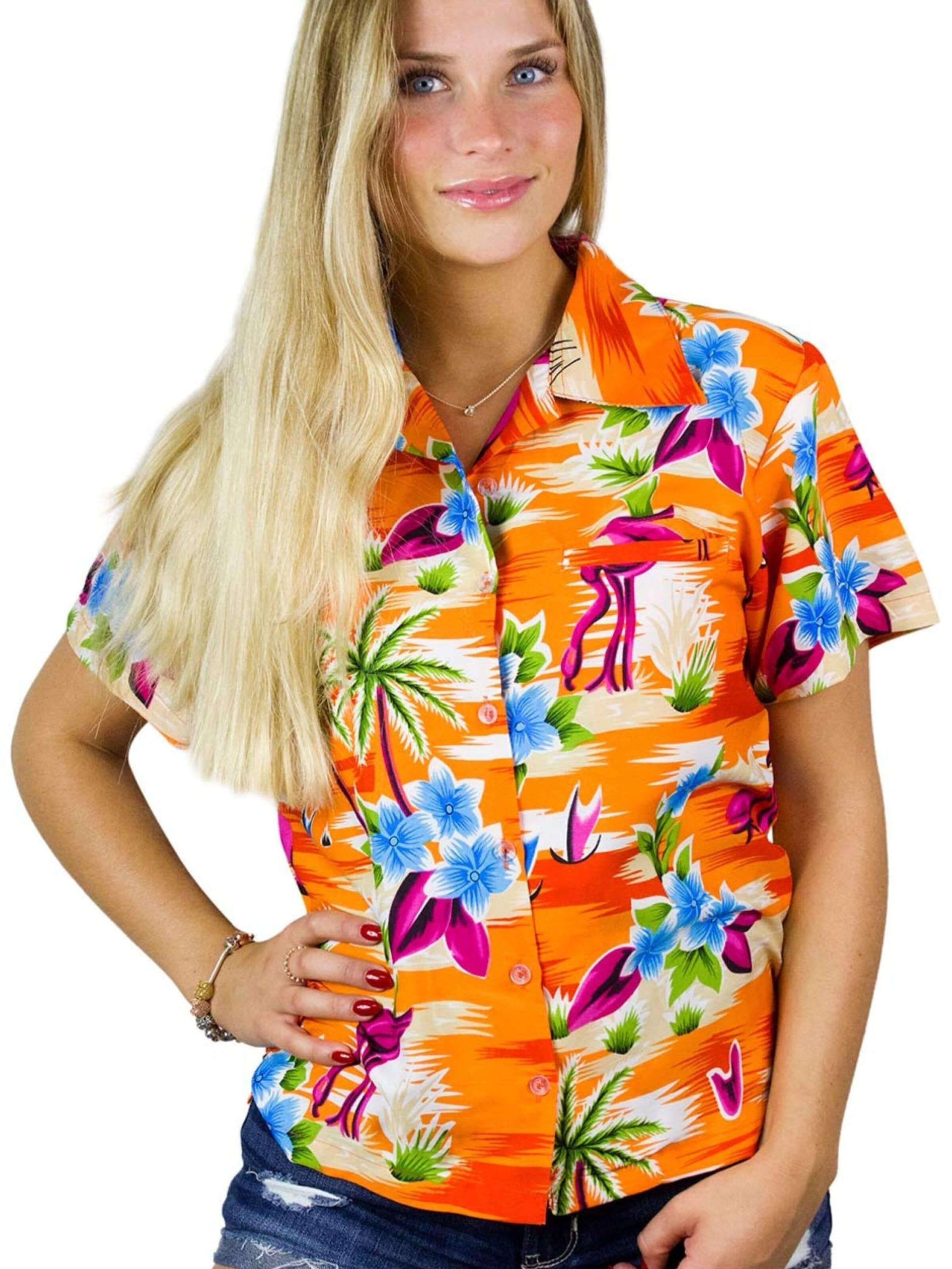 Camicia da donna 'Flamingos' di King Kameha in arancione: frontale