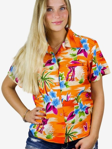 King Kameha Blouse 'Flamingos' in Oranje: voorkant