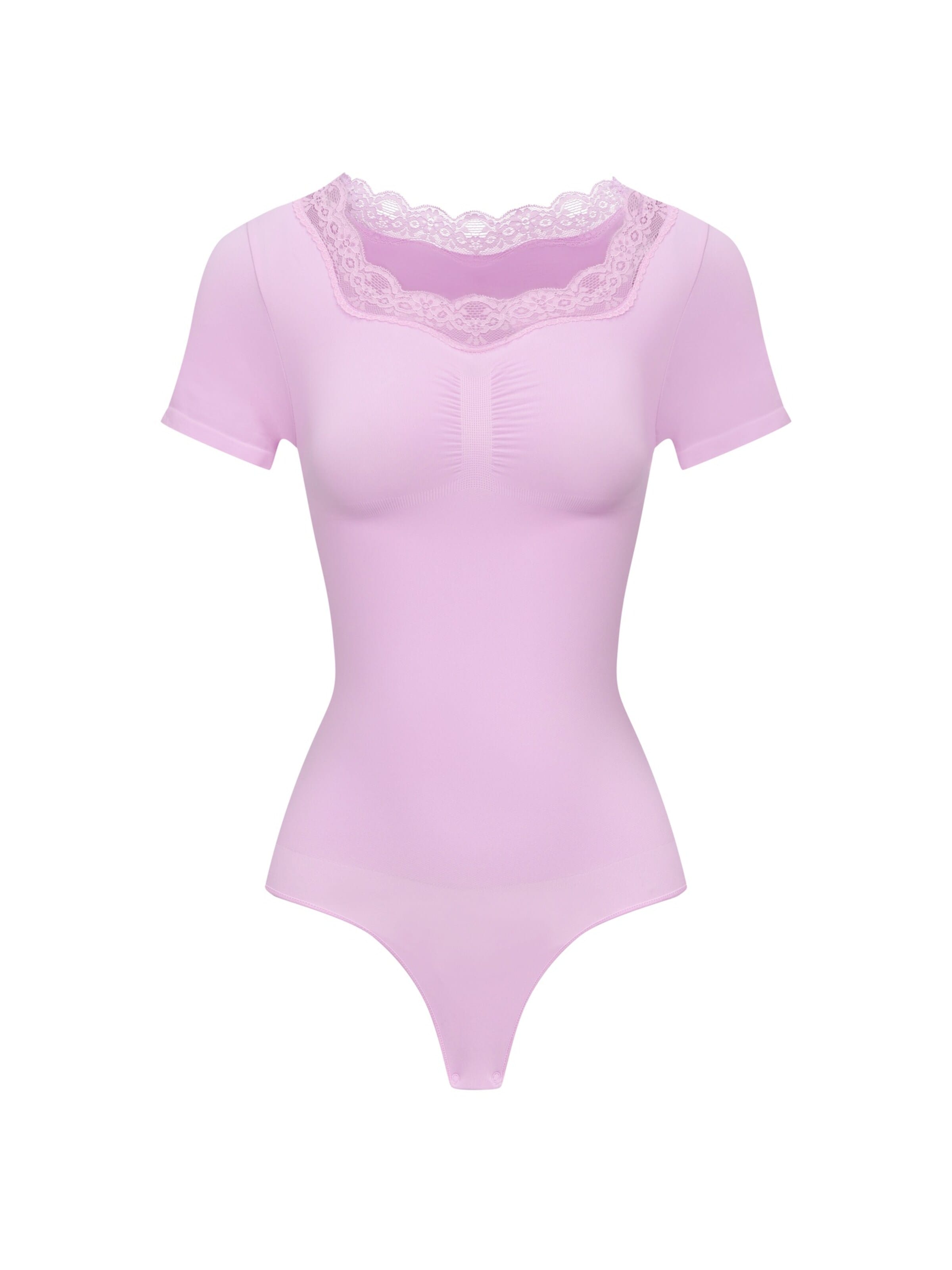 cfab - Body modelador 'Lace T-Shirt Bodysuit Sculpting Shapewear with String' em roxo: frente