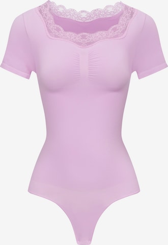 cfab - Body modelador 'Lace T-Shirt Bodysuit Sculpting Shapewear with String' em roxo: frente
