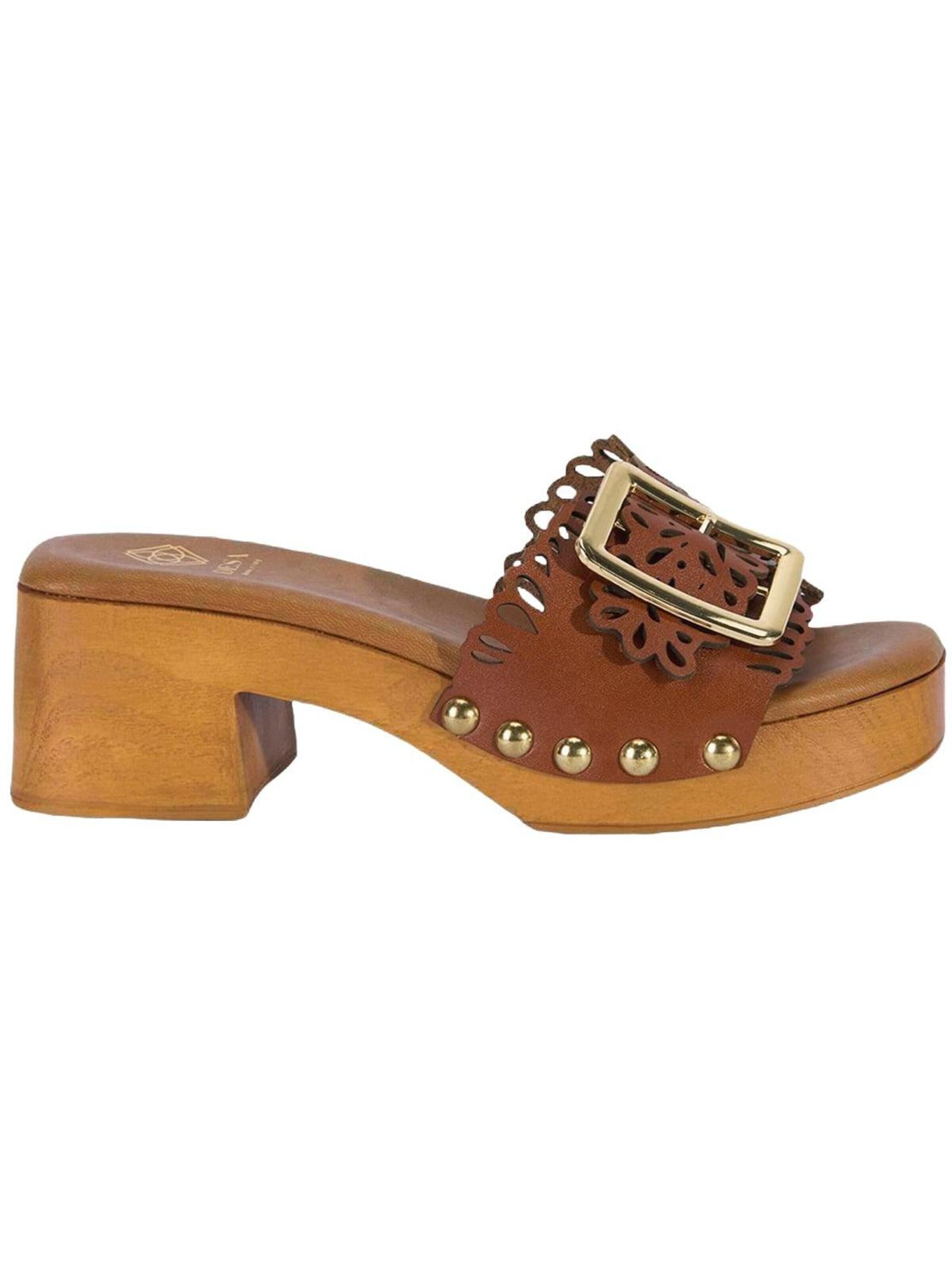 Desa Slipper 'Pantoletten mit Blockabsatz' in Brown