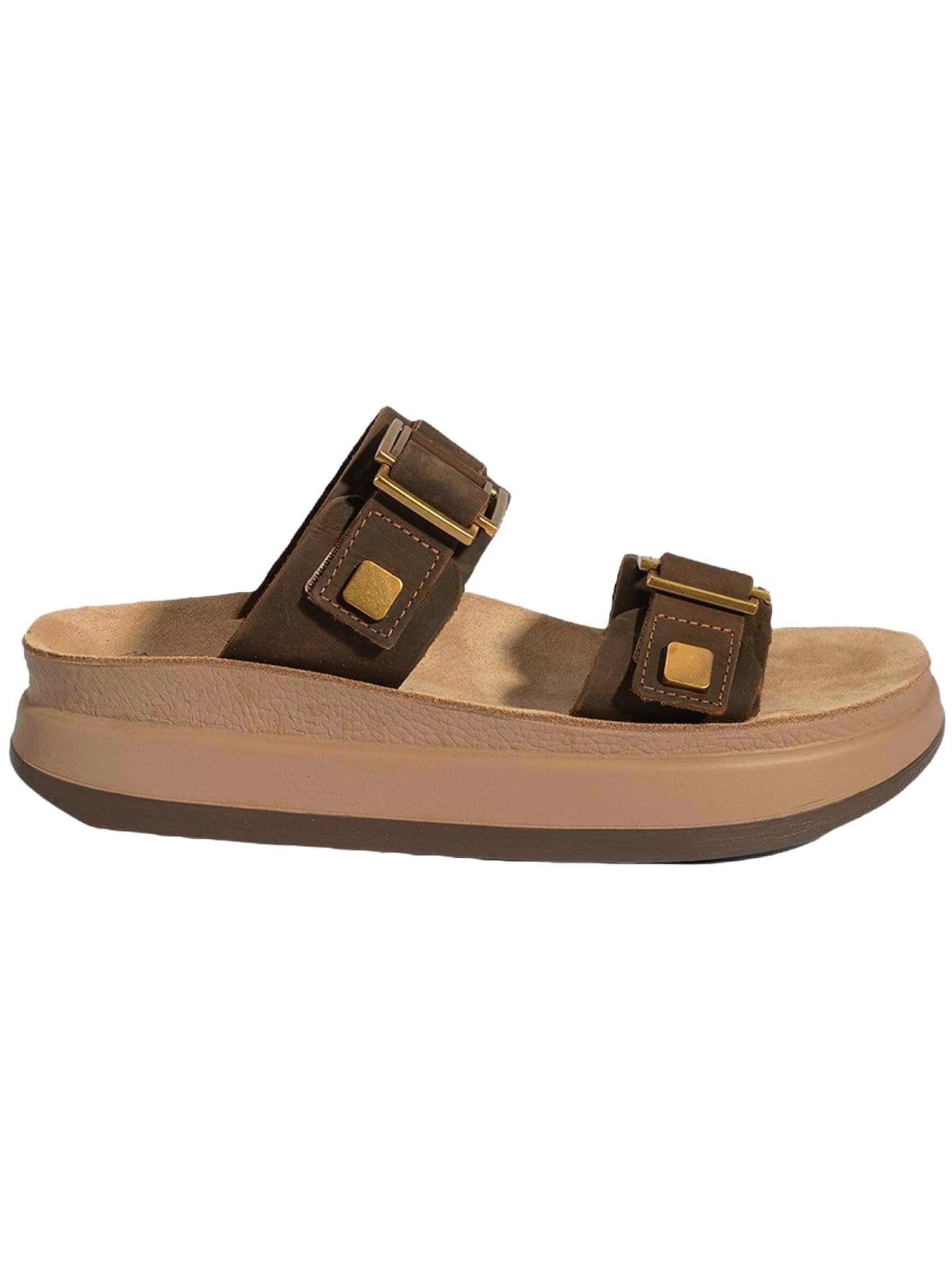 Desa - Zapatillas de casa 'DESA Damen-Keilsandalen aus Nubukleder mit Schnallendetail' en marrón