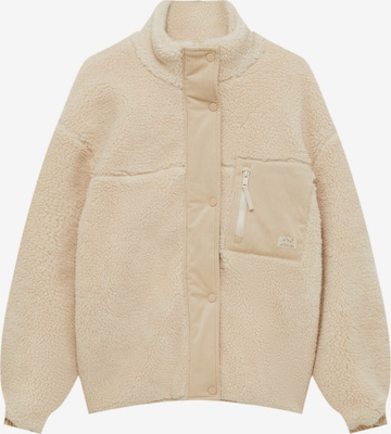 Pull&Bear Fleece Jacket in Beige: front