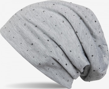 styleBREAKER Mütze 'Beanie mit Strass Nieten Applikation' in Grau: Vorderseite