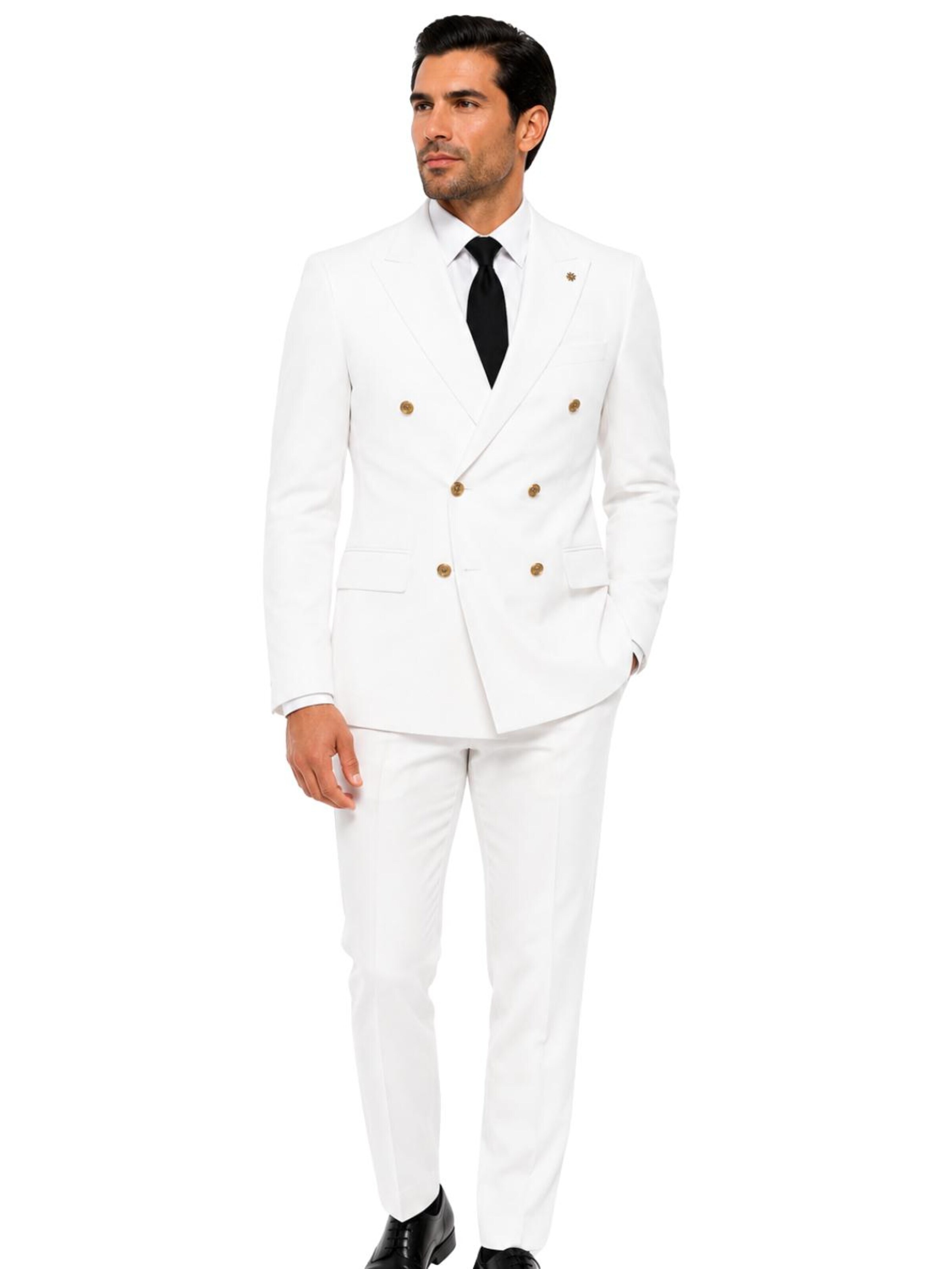 Guild Suit 'Slim Fit Zweireiher Anzug - Metallknopf' in 46 in White, Item view