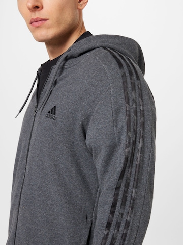 ADIDAS SPORTSWEAR Athletic Zip-Up Hoodie 'Essentials French Terry 3-Stripes ' in Grey