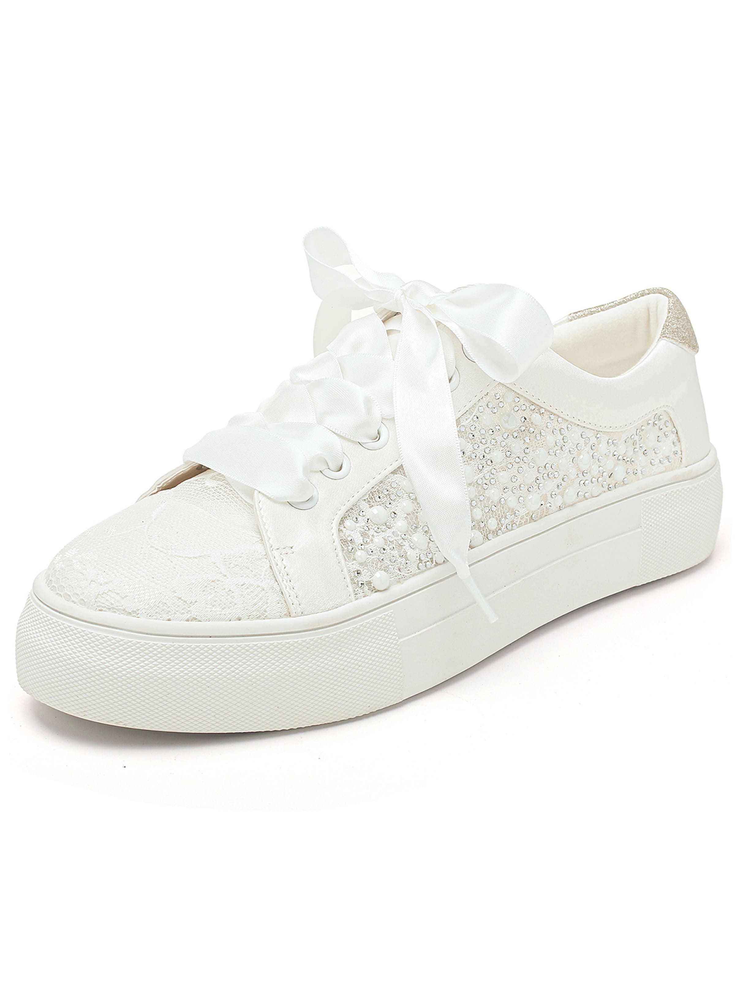 Elivandon Sneaker low '999-3 Generic Weiße Spitze Strass Plateau Sneaker Damen Satin Schleife Schnürschuhe Braut Freizeitschuhe'‌‌‌‌‌‌ in Beige: Vorderseite