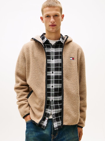 Tommy Jeans Fleece jacket in Beige: front