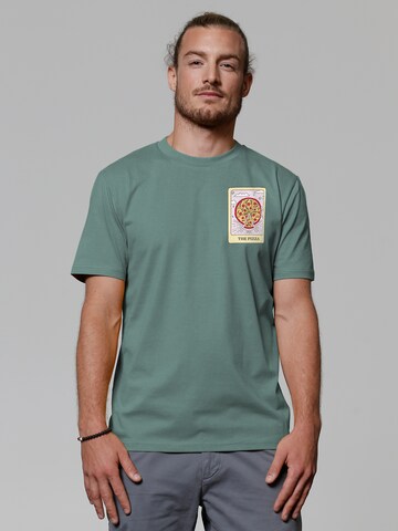 Maglietta 'Tarot The Pizza' di Watapparel in verde: frontale