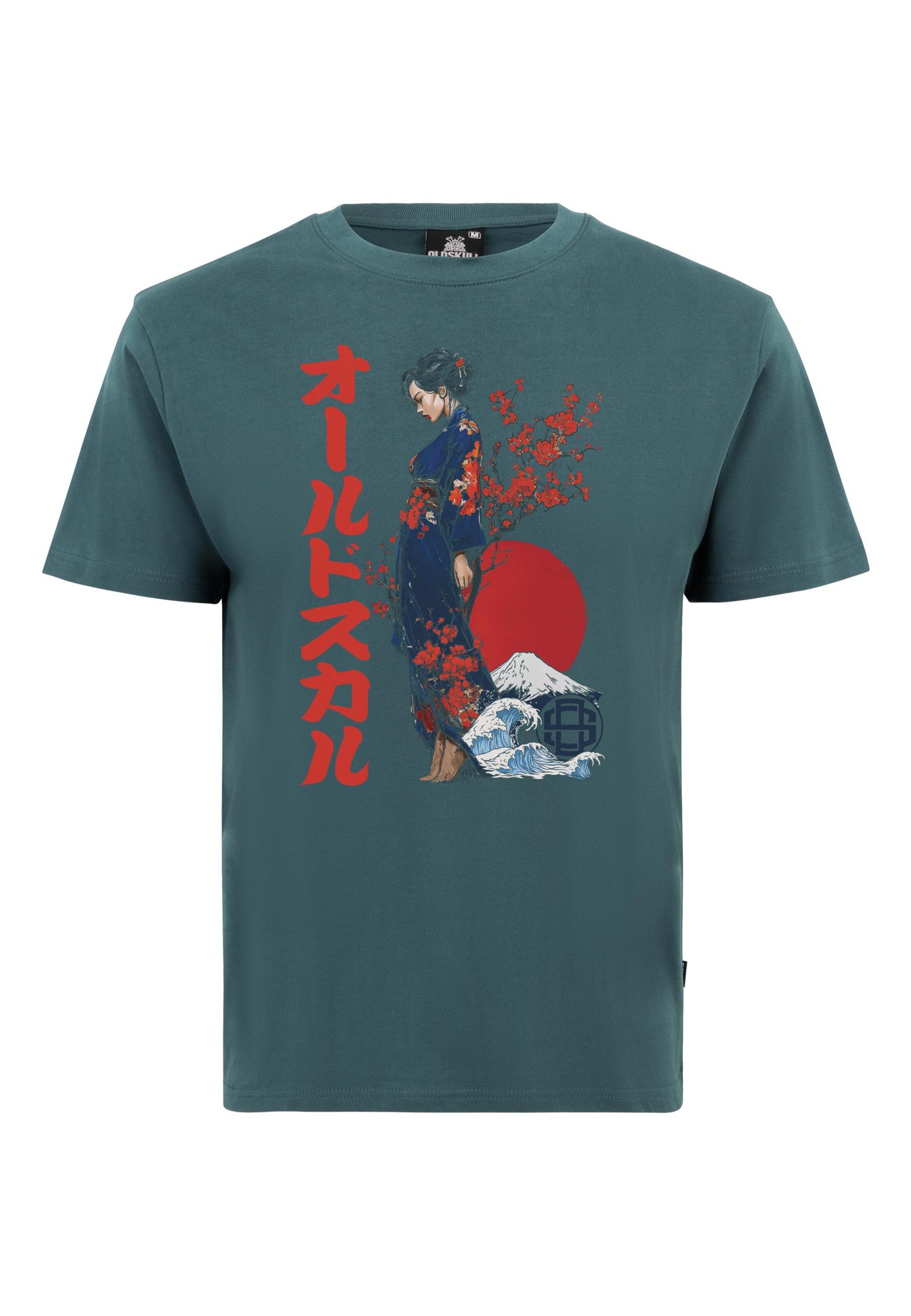 Oldskull Shirt 'Asian Fuji Wave Graphic' in Groen: voorkant