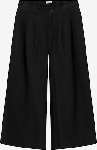 KnowledgeCotton Apparel Wide leg Pleat-Front Pants in Black: front